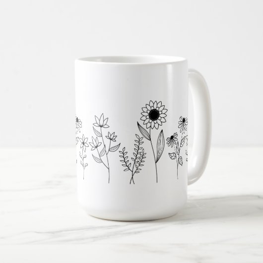 Reihe von Blumenstems Boho Linie Art Kaffeetasse (VorderseiteRechts)