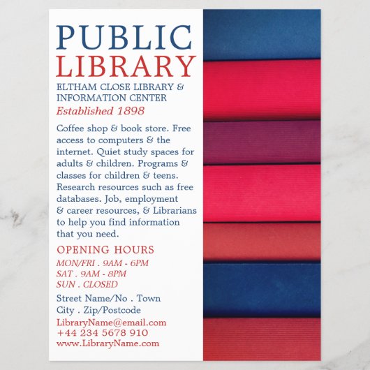 Reihe von Büchern, Bibliothekswerbung Flyer (Vorne)