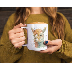 Reihe von drei Alpacas in Aquarellfarben Kaffeetasse