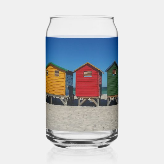 Reihe von farbenfrohen Strandhütten Dosenglas (Vorderseite)
