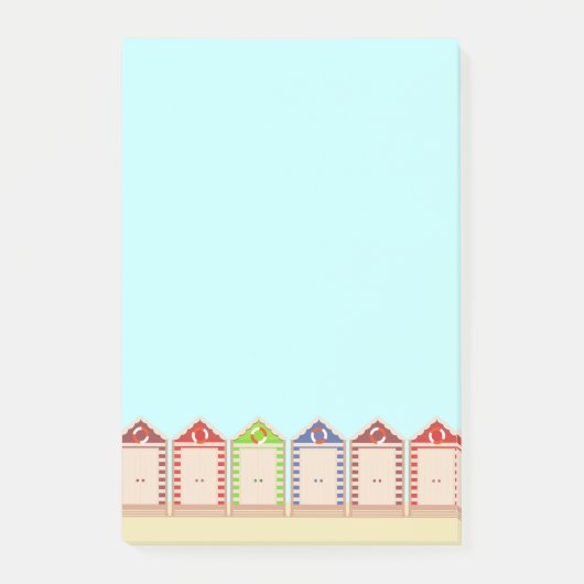 Reihe von farbigen Strandhütten Post-it Klebezettel (Vorderseite)