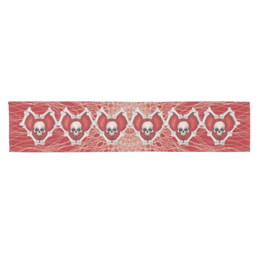 Reihe von gotisch-roten Herzen mit Knochengürtelsp Kurzer Tischläufer (Horizontal)