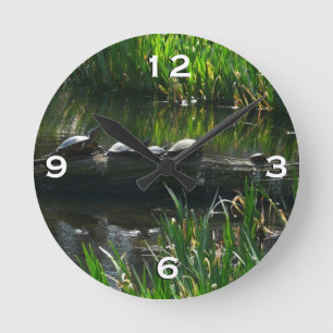 Reihe von grünen Naturfotos von Schildkröten Runde Wanduhr