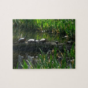 Reihe von grünen Schildkröten in der Natur Foto Puzzle