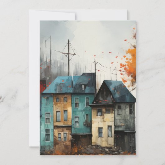 Reihe von Häusern im Herbst Hallo Wohnung Karte (Vorderseite)