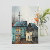Reihe von Häusern im Herbst Hallo Wohnung Karte (Stehend Vorderseite)