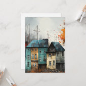 Reihe von Häusern im Herbst Hallo Wohnung Karte (Vorderseite/Rückseite Beispiel)