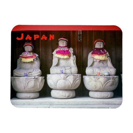 Reihe von Jizo-Mönchsstatuen mit Lack und Hut - Ja Magnet (Horizontal)
