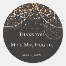 Reihe von Lichtern Gold Konfetti Vielen Dank Runder Aufkleber