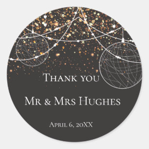 Reihe von Lichtern Gold Konfetti Vielen Dank Runder Aufkleber