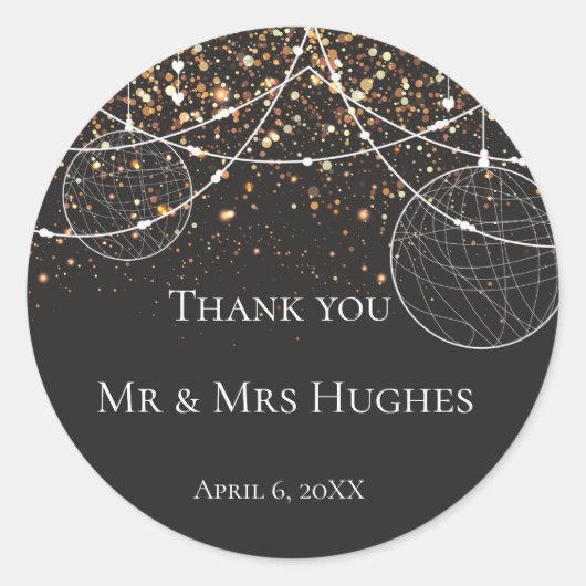 Reihe von Lichtern Gold Konfetti Vielen Dank Runder Aufkleber (Vorderseite)