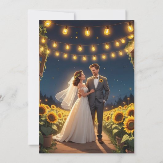 Reihe von Lichtern Sonnenblumen Hochzeit Einladung (Vorderseite)