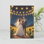 Reihe von Lichtern Sonnenblumen Hochzeit Einladung (Stehend Vorderseite)