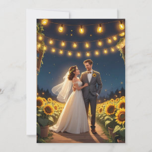 Reihe von Lichtern Sonnenblumen Hochzeit Einladung