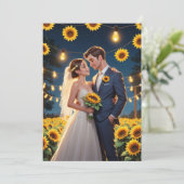 Reihe von Lichtern Sonnenblumen Hochzeit Einladung (Stehend Vorderseite)