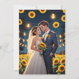 Reihe von Lichtern Sonnenblumen Hochzeit Einladung