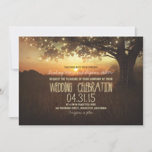 Reihe von Lichtern Sonnenuntergang Baum Einladung (Vorderseite)