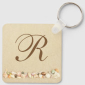 Reihe von Muscheln am Strand Sand mit Monogramm Schlüsselanhänger (Rückseite)