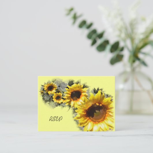 Reihe von Sonnenblumen Hochzeitskarte für RSVP-Rea Begleitkarte (Stehend Vorderseite)