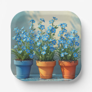 Reihe von "Vergiss-Me-Not-Blume-Pots" Pappteller
