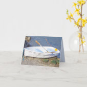 Reihen-Boot mit zwei Rudern auf der Wasser leeren Karte (Gelbe Blume)