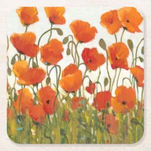 Reihen der Mohnblumen I Rechteckiger Pappuntersetzer