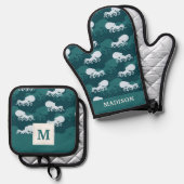 Reihen des Octopusmusters Ofenhandschuh & Topflappen-Set (Vorderseite/Rückseite)