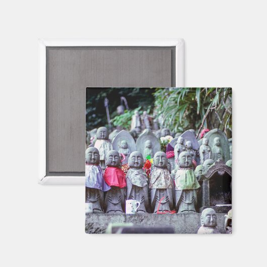Reihen kleiner Jizo-Mönchsstatuen mit Bikes - Japa Magnet (Vorderseite/Rückseite)