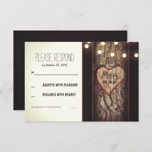 Reihen von lichtgetragenen Herz-Hochzeitskarten RSVP Karte (Vorne/Hinten)