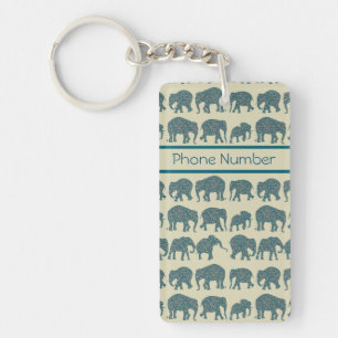 Reihen von Paisley Elephants auf Beige Acrylic Key Schlüsselanhänger
