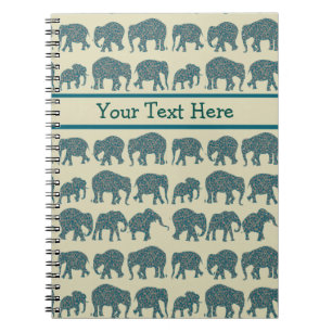 Reihen von Paisley Elephants auf Beige Spiral Note Notizblock