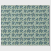 Reihen von Paisley Elephants auf der Seite Grün Geschenkpapier (Flach)