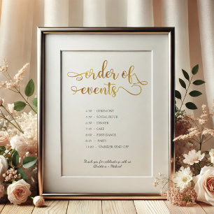 "Reihenfolge der Ereignisse" Gold Timeline Wedding Poster