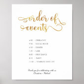 "Reihenfolge der Ereignisse" Gold Timeline Wedding Poster (Vorne)