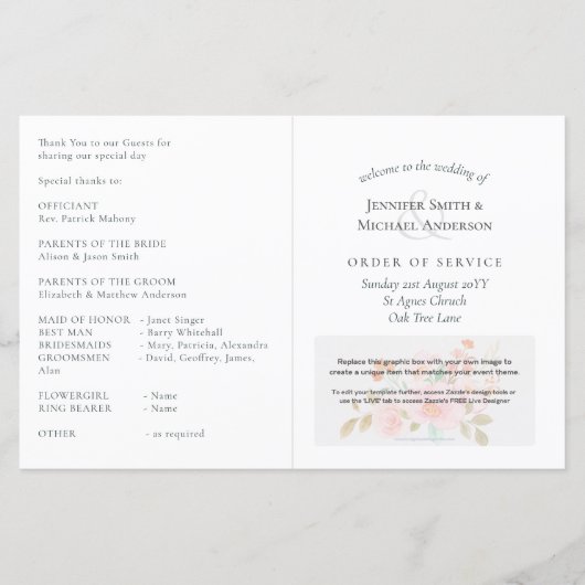 Reihenfolge der Hochzeitprogramme (Vorderseite)