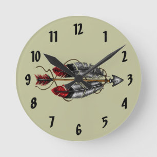Reihenfolge der Pfeil-Uhr ~ Tan/Schwarz Runde Wanduhr