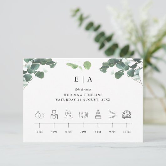Reihenfolge der Veranstaltungen Timeline Greenery Begleitkarte (Stehend Vorderseite)