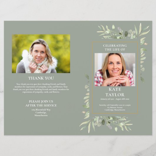 Reihenfolge des Beerdigungsprogramms für das Leben (Vorderseite)