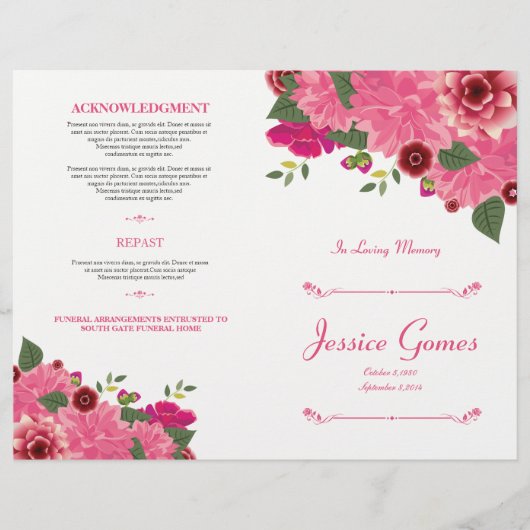 Reihenfolge des Flyers des Beerdigungsprogramms (Vorderseite)