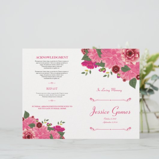 Reihenfolge des Flyers des Beerdigungsprogramms (Stehend Vorderseite)