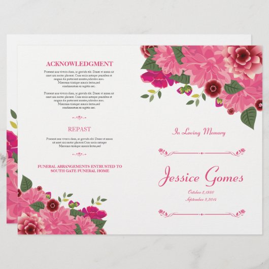 Reihenfolge des Flyers des Beerdigungsprogramms (Vorne/Hinten)