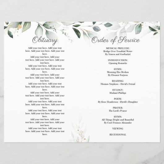 Reihenfolge des Foto-Programms zur Beerdigung von (Rückseite)