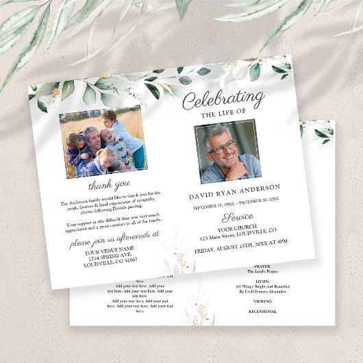 Reihenfolge des Foto-Programms zur Beerdigung von 