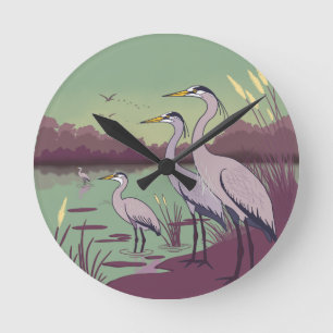 Reiher am See Runde Wanduhr