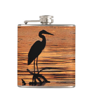 Reiher an der Sonnenuntergang-Flasche Flachmann