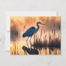 Reiher in einem nebligen Sumpf bei Sonnenaufgang Postkarte