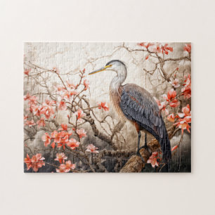 Reiher in rotem Laubteich Illustration Puzzle