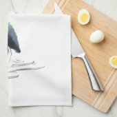 Reiher-Meditation, Sumi-e Graureiher Geschirrtuch (Viertel Falte)