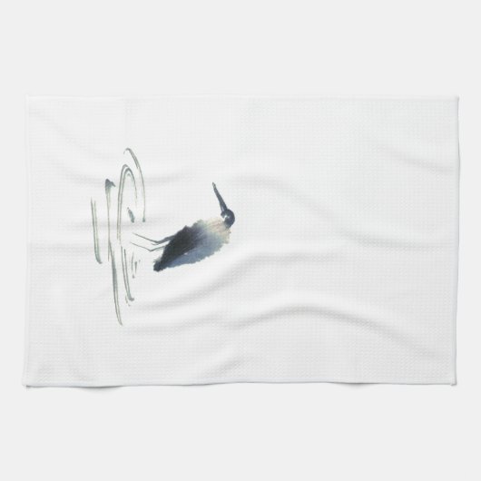 Reiher-Meditation, Sumi-e Graureiher Geschirrtuch (Horizontal)