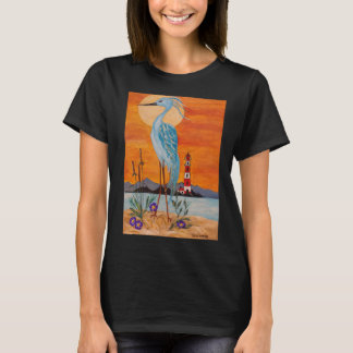 Reiher-Vogel auf einem schwarzen T-Shirt!!! am Ufe T-Shirt